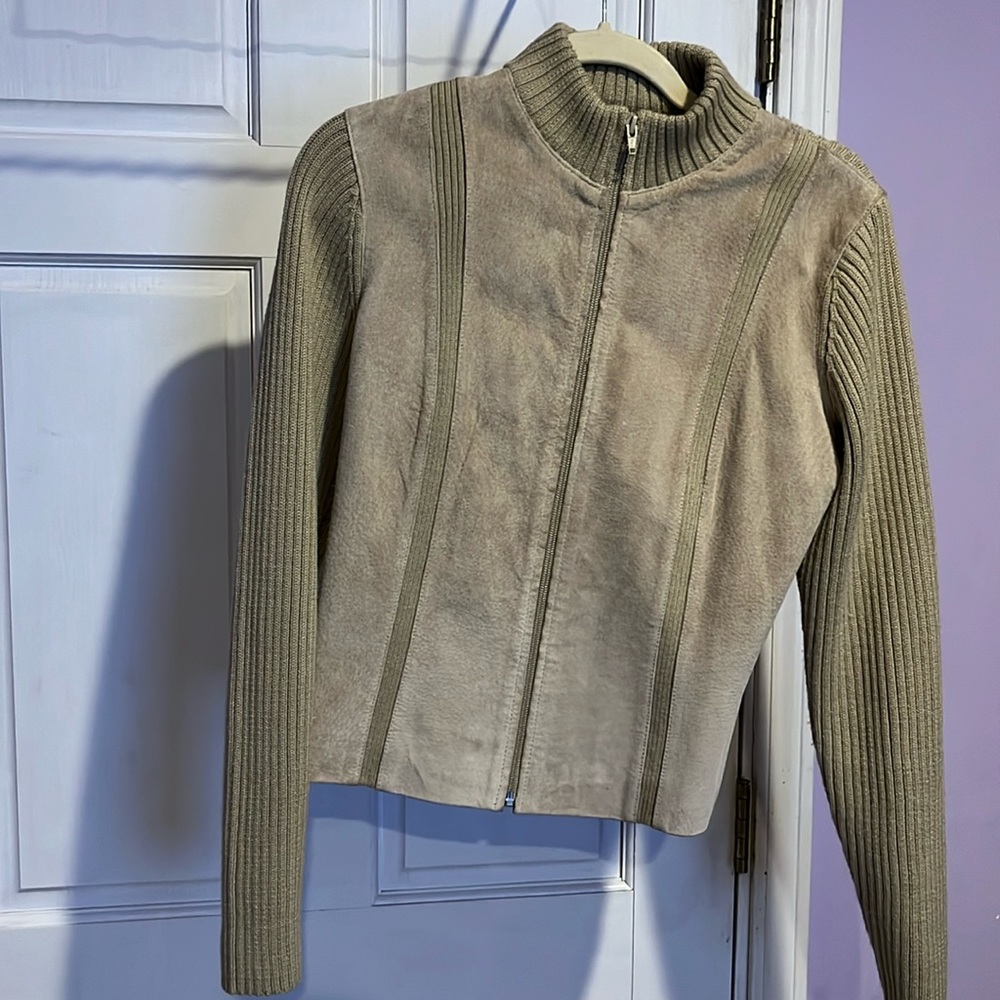 Revue Beige suede front sweater jacket